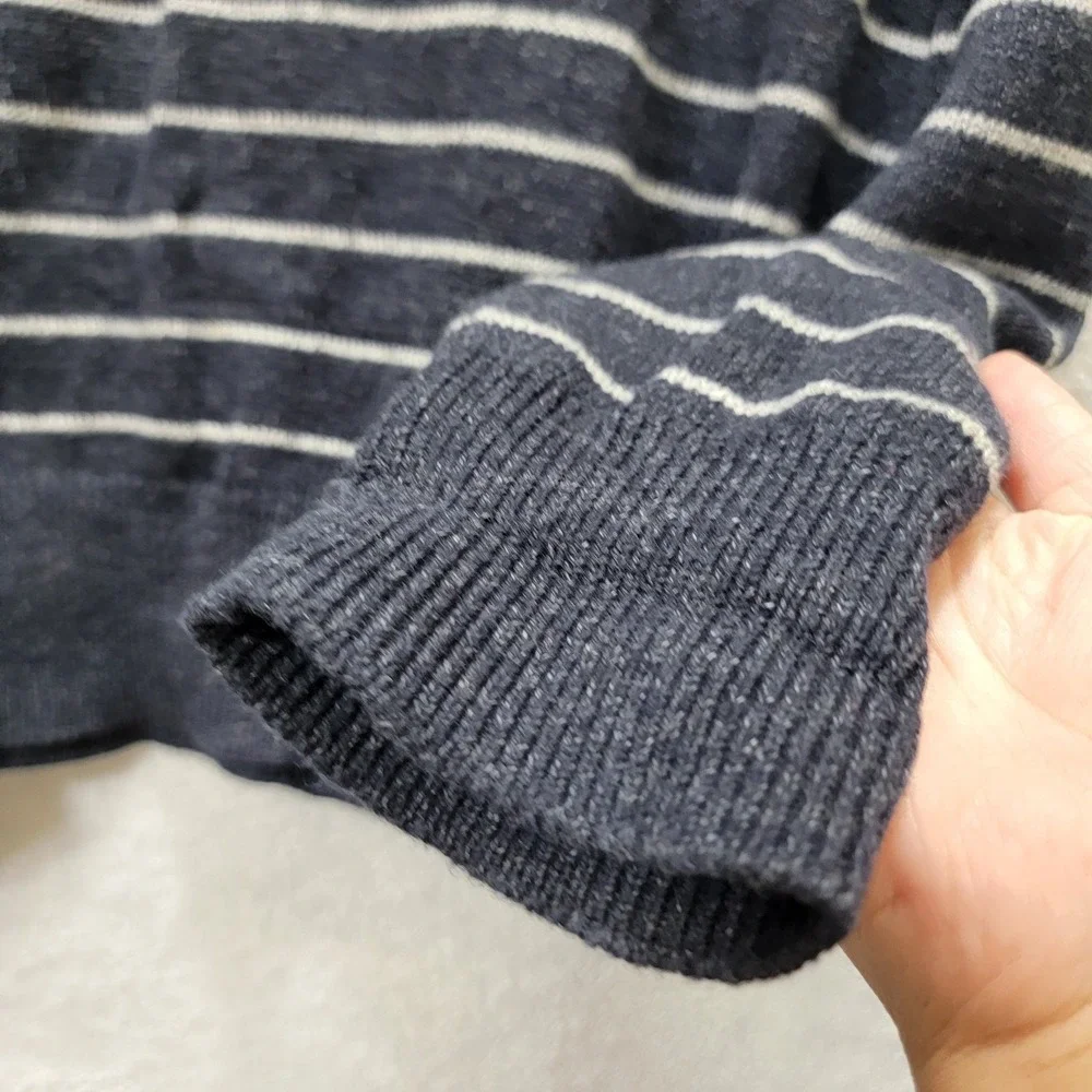 J. Crew‎ Men's Large Wool Blend Long Sleeve Striped Crewneck Blue Sweater Preppy